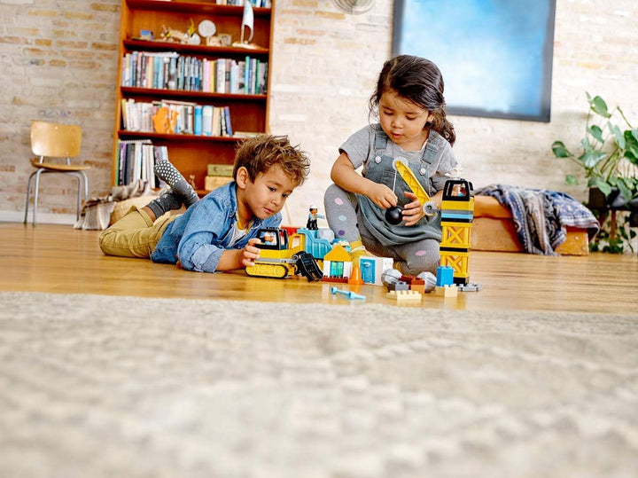 LEGO 10932 DUPLO Baustelle mit Abrissbirne, Spielzeug mit Baustellenfahrzeugen wie LKW, Kran und Bag