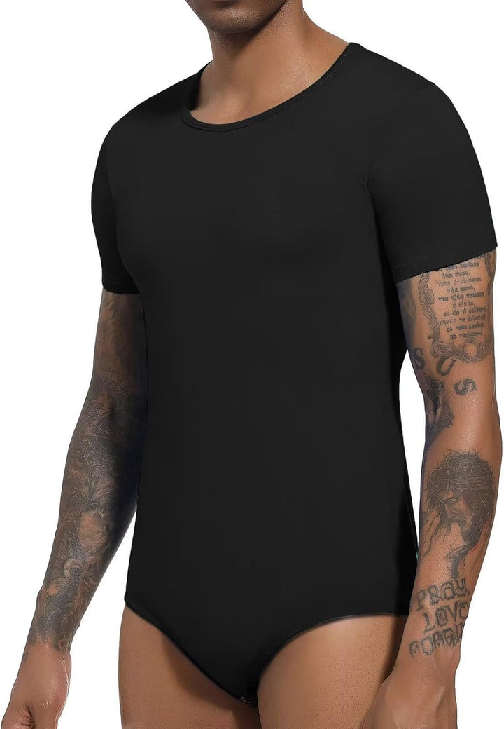 Landofgenie Männer Kurzarm Strampler Pyjama Bodysuit One Piece Strampler Schwarz XS, Schwarz XS