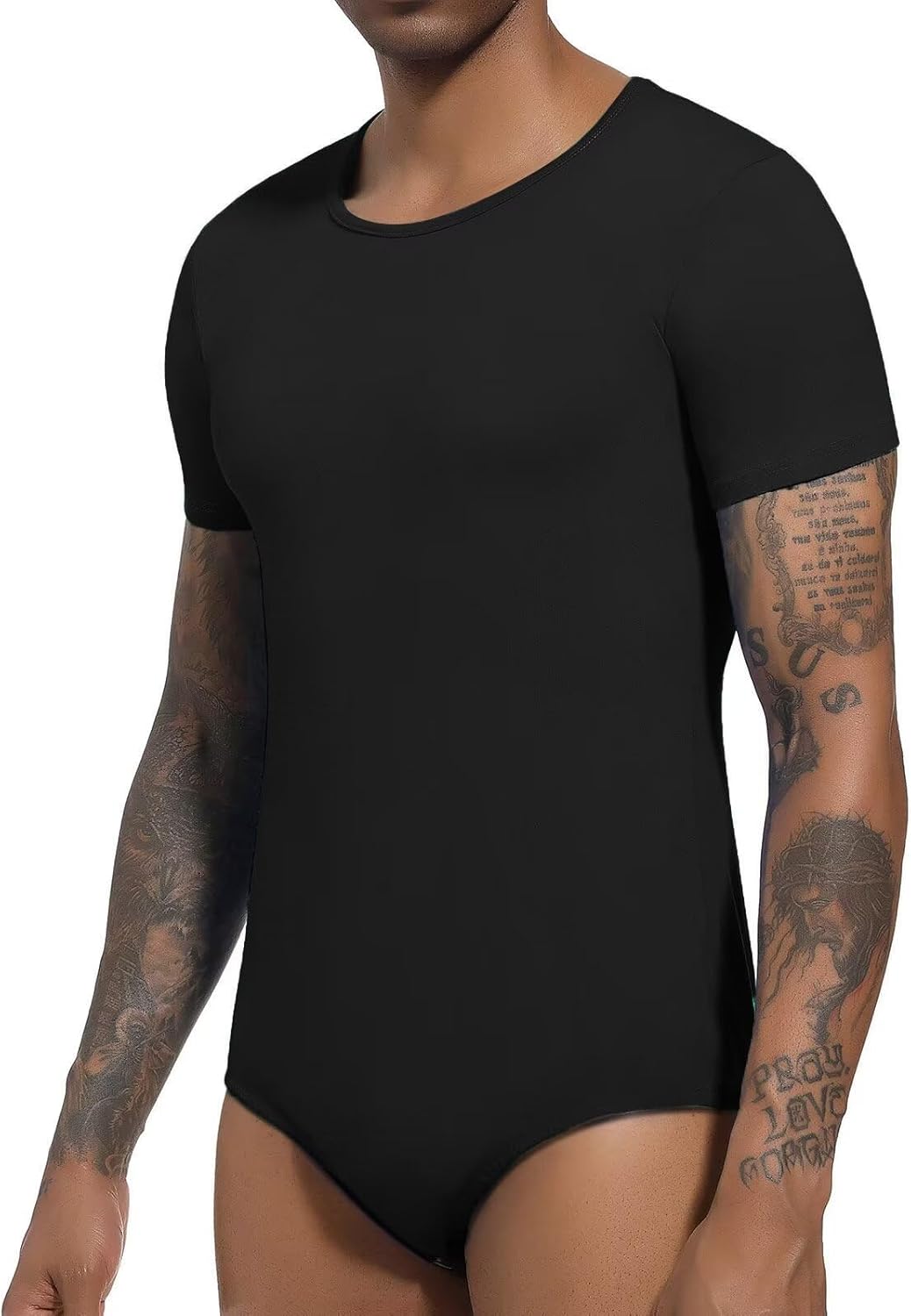 Landofgenie Männer Kurzarm Strampler Pyjama Bodysuit One Piece Strampler XXL Schwarz, XXL Schwarz