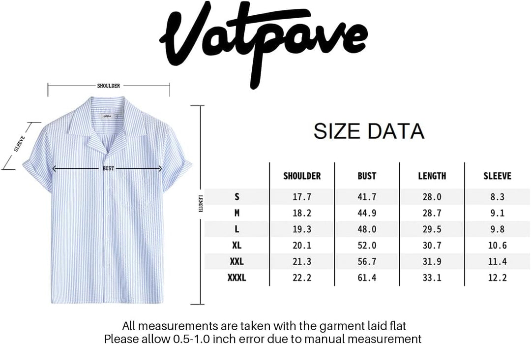 VATPAVE Herren Gestreifte Sommerhemd Casual Button Down Kurzarm Strand HawaiiHemd S Hellblau, S Hell