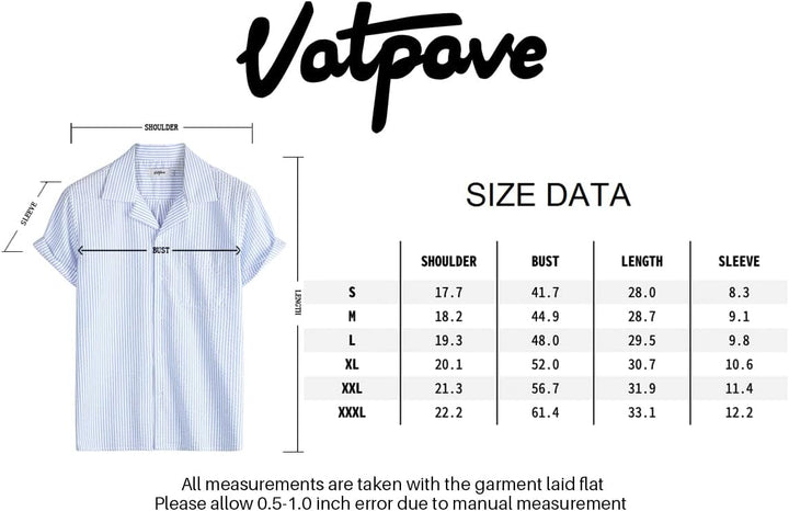 VATPAVE Herren Gestreifte Sommerhemd Casual Button Down Kurzarm Strand HawaiiHemd S Hellblau, S Hell