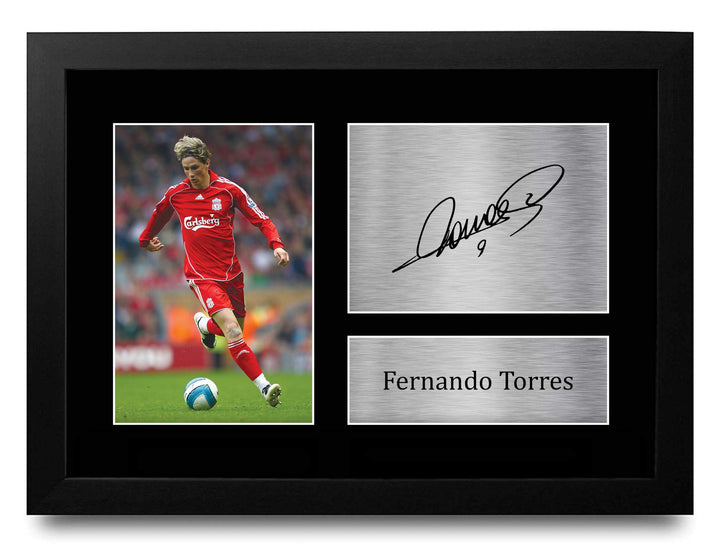 HWC Trading FR A4 Fernando Torres Liverpool Gifts gedrucktes Autogramm für Fans und Fans, A4 gerahmt