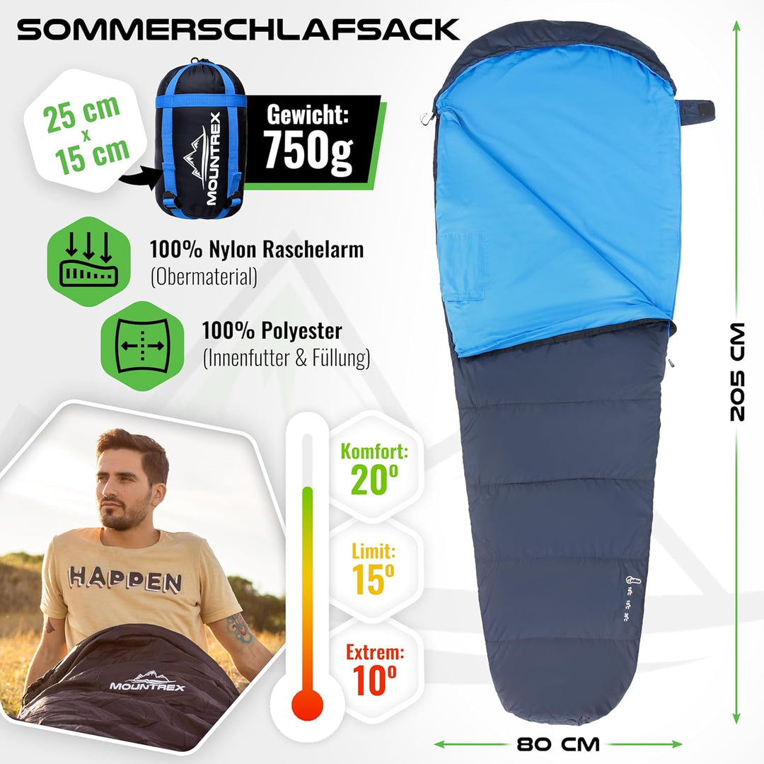 MOUNTREX Schlafsack Winter Sommer - Kleines Packmass & Ultraleicht (760g/1500g) - Outdoor Camping So