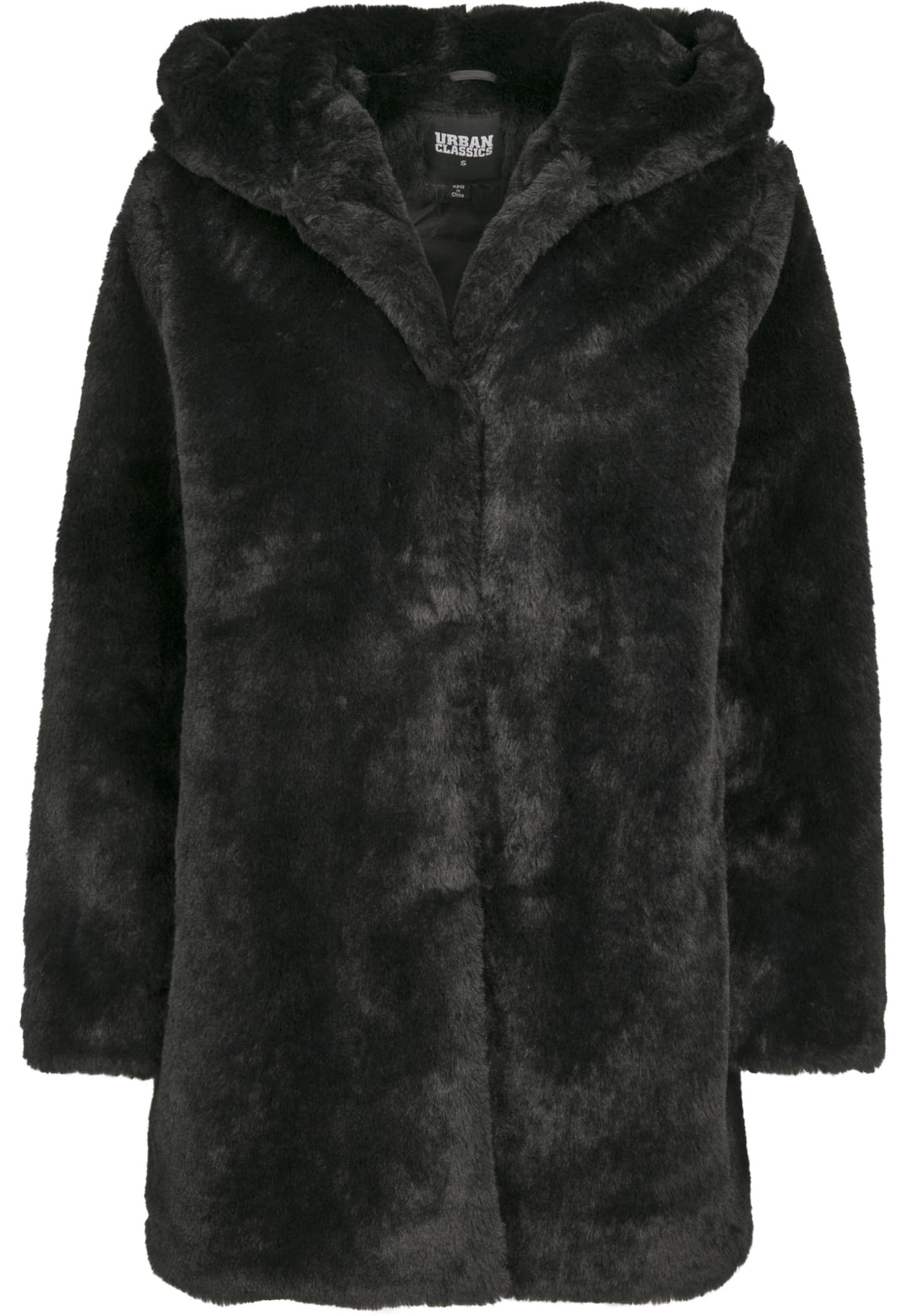 Urban Classics Ladies Hooded Teddy Coat aus Fake Kaninchenfell, Damen Mantel mit Kapuze und Seitenta