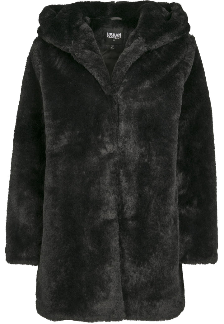 Urban Classics Ladies Hooded Teddy Coat aus Fake Kaninchenfell, Damen Mantel mit Kapuze und Seitenta