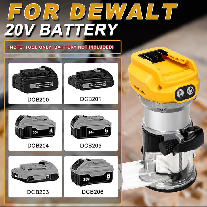 Akku Oberfräse kompatibel mit Dewalt 20V Akku, 1300W Bürstenlose Kantenfräser mit 6 Geschwindigkeite