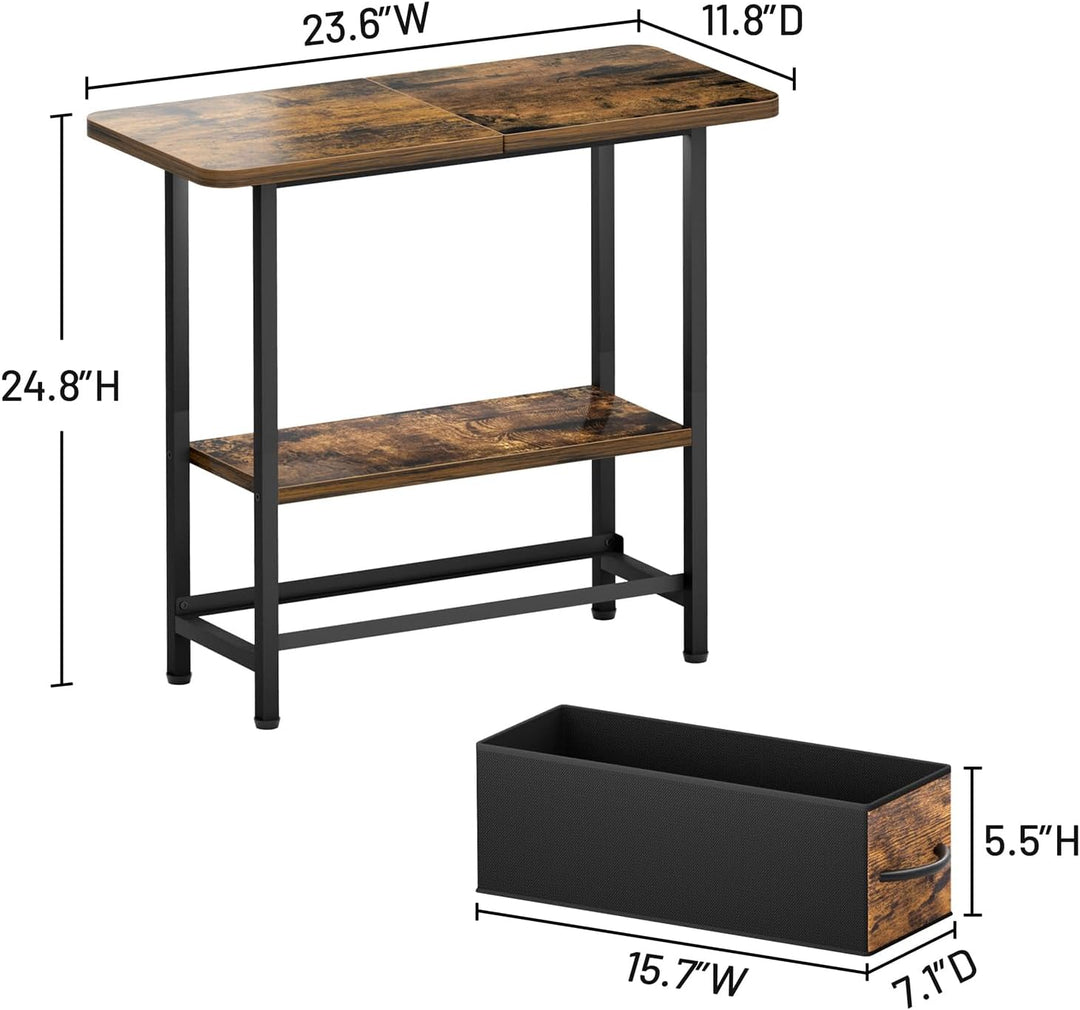 MISSLO Schmaler Beistelltisch mit Stauraum, 2 Stufiger Sofatisch Kleiner Tisch für Couch, Schlafzimm