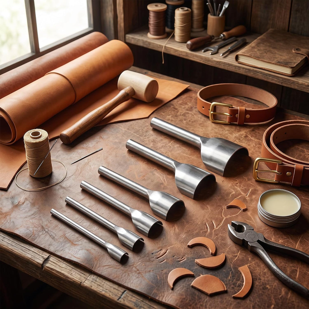 7 Stück DIY Leder Handwerk halbrunde Stanzer halbrunde Riemenende Geldbörse Werkzeuge DIY Werkzeug F