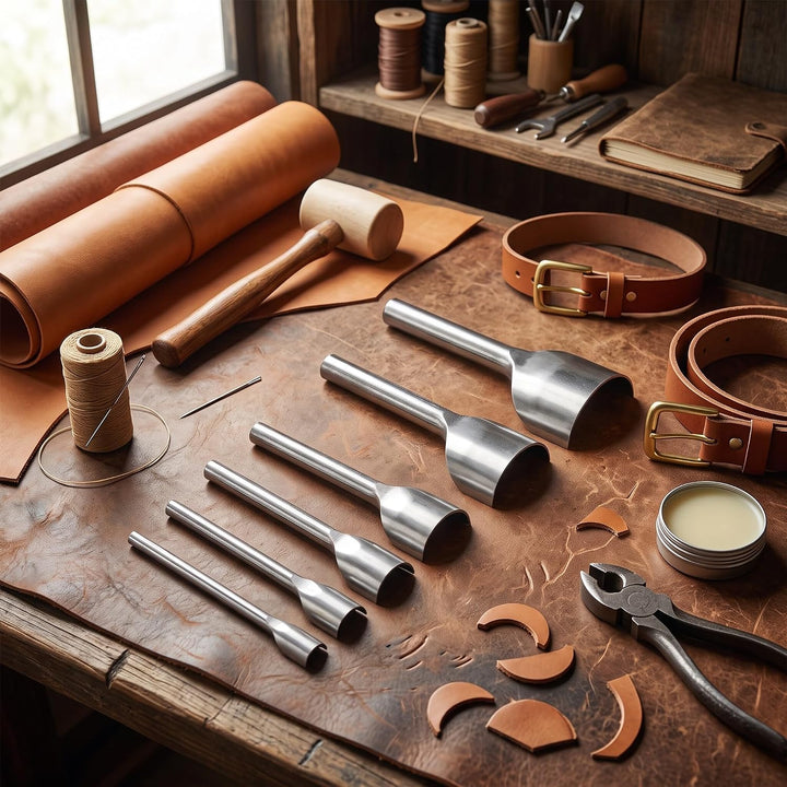 7 Stück DIY Leder Handwerk halbrunde Stanzer halbrunde Riemenende Geldbörse Werkzeuge DIY Werkzeug F