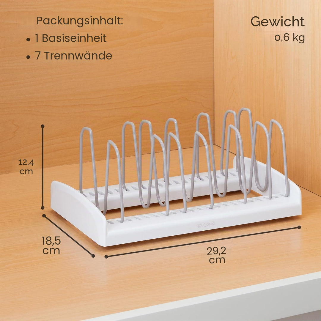YouCopia StoreMore Verstellbarer Topfdeckel-Organizer, Standard, Weiss Deckelhalter, Deckelhalter