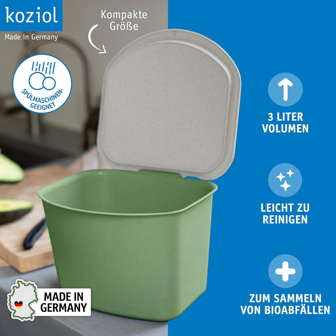 Koziol BIBO Biomülleimer 3 Liter mit Deckel | Küchenabfalleimer, Komposteimer | biozirkulärer Kunsts