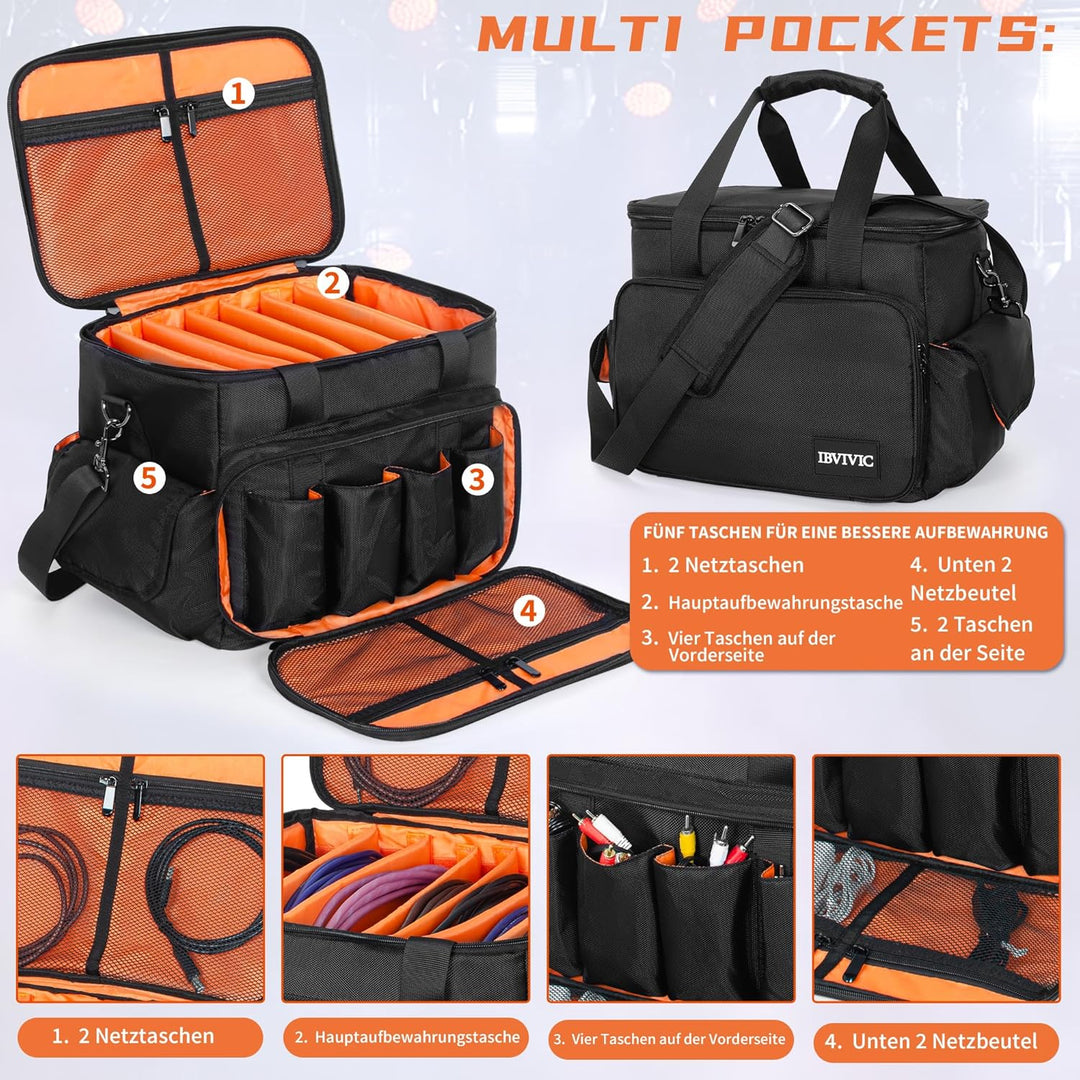 OUUTMEE DJ Tasche, DJ Cable File Bag, verstellbaren Trennwänden und Zwei separaten Taschen, 35 * 30