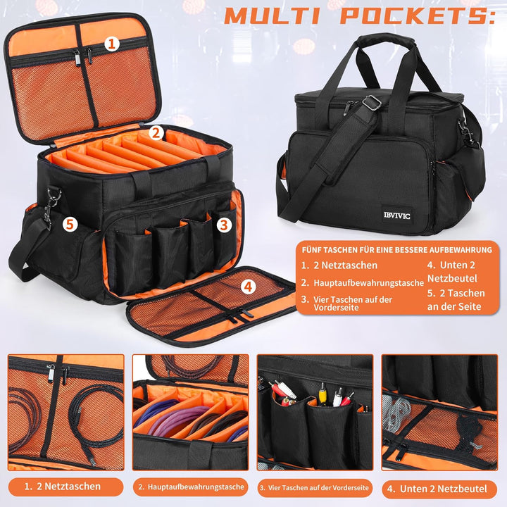 OUUTMEE DJ Tasche, DJ Cable File Bag, verstellbaren Trennwänden und Zwei separaten Taschen, 35 * 30