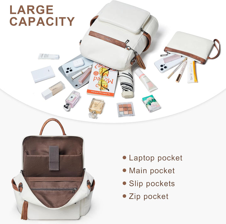 Shrrie rucksack damen elegant geeignet für 15,6Zoll-Notebooks Langlebig wasserdicht Damen aus Leder