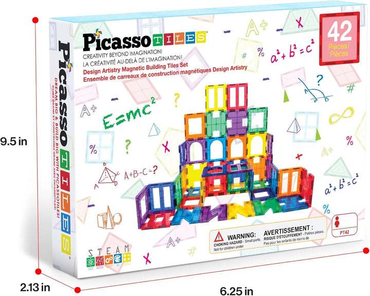PicassoTiles PT42 Designer Artistry Kit 42pcs Set Magnet Building Tiles Clear Color Magnetic 3D Buil
