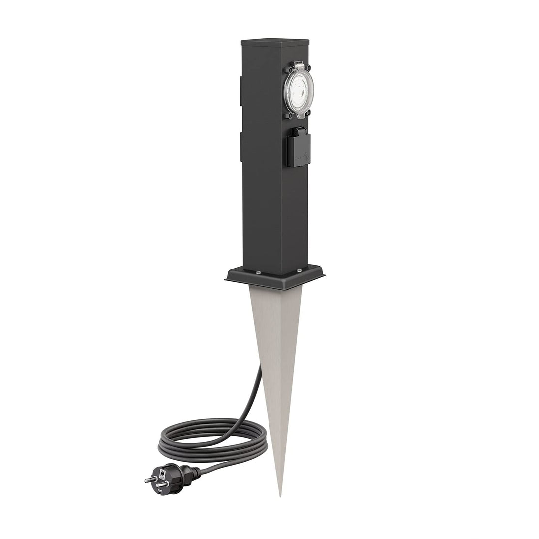ledscom.de Garten-Steckdosen-Säule Polly mit Erdspiess und 2m Kabel für aussen, 3-Fach mit Timer/Zei