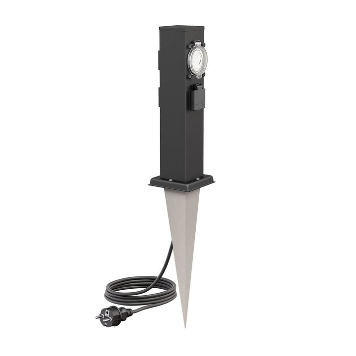 ledscom.de Garten-Steckdosen-Säule Polly mit Erdspiess und 2m Kabel für aussen, 3-Fach mit Timer/Zei
