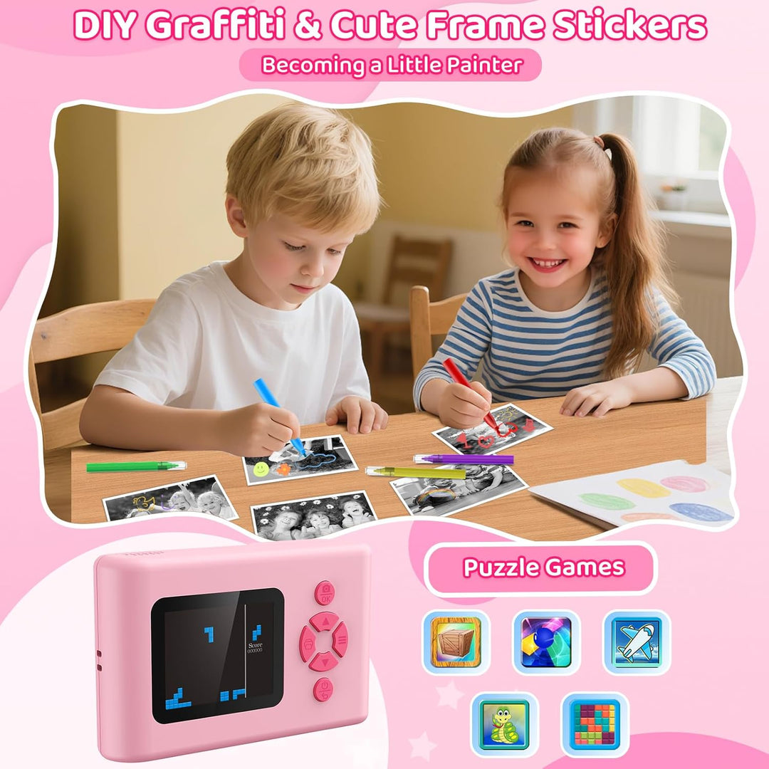Ushining Sofortbildkamera Kinder, 1080P HD Kinderkamera Sofortbildkamera mit 32GB Karte & DruckerPap