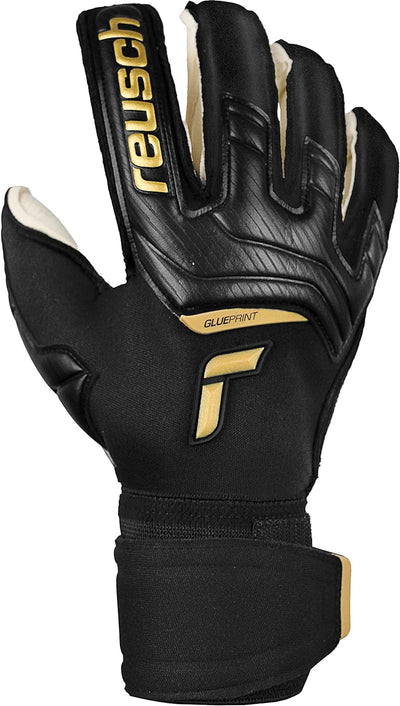 Reusch Herren Attrakt Glueprint Unisex Torwarthandschuhe mit Aussennaht Schnitt und Grip Gold X Bela
