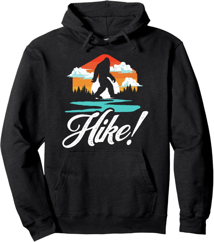 Hike! Vintage Bigfoot Outdoor Hiking Nature Retro Graphic Pullover Hoodie