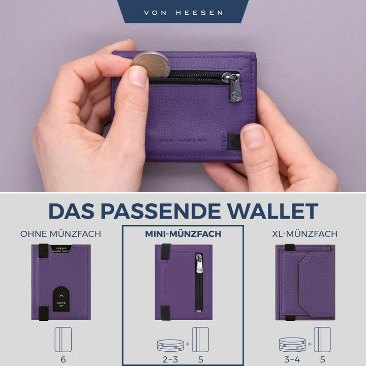 VON HEESEN Slim Wallet mit Münzfach &amp; RFID-Schutz - Leder Geldbeutel - Mini Geldbörse für Herren und