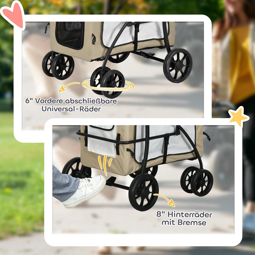 PawHut 2 in 1 Hundewagen Hundebuggy klappbar für Hunde & Katzen bis 10 kg Katzenbuggy mit Kissen Net