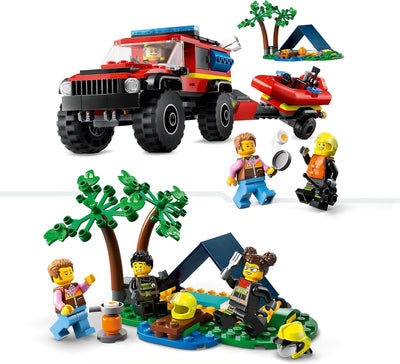 LEGO City Feuerwehrgeländewagen mit Rettungsboot, Offroad-Auto-Spielzeug für Kinder ab 5 Jahren, Ret