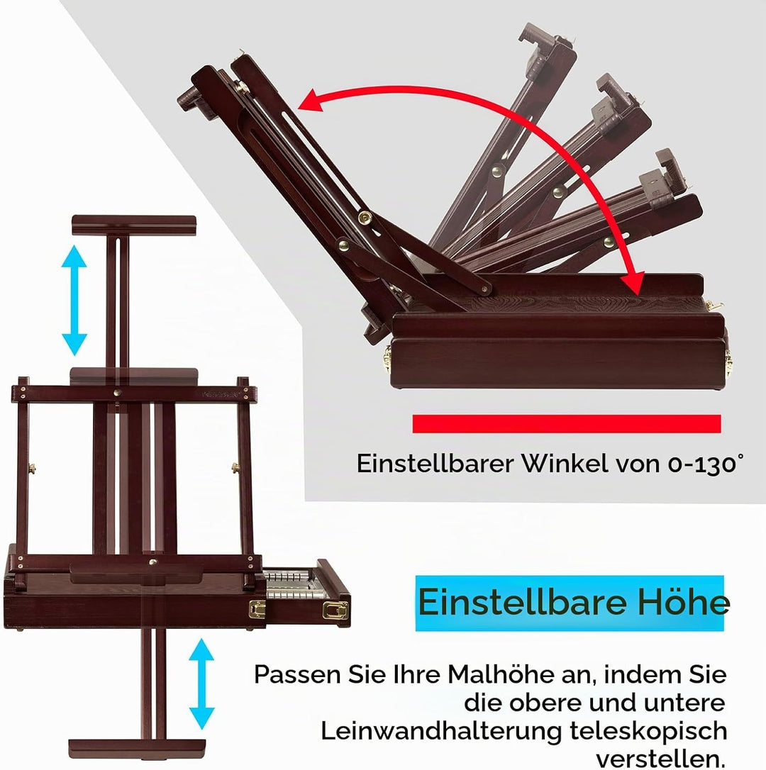 MEEDEN Studio Sketchbox Tisch Staffelei mit Metallfutter Schublade - Verstellbare Buchenholz Künstle