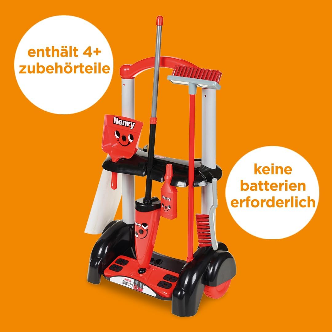 Casdon 630 Henry-inspirierter Spielzeug-Reinigungswagen für Kinder ab 3 Jahren Rollt Raum, Rot, 44 x