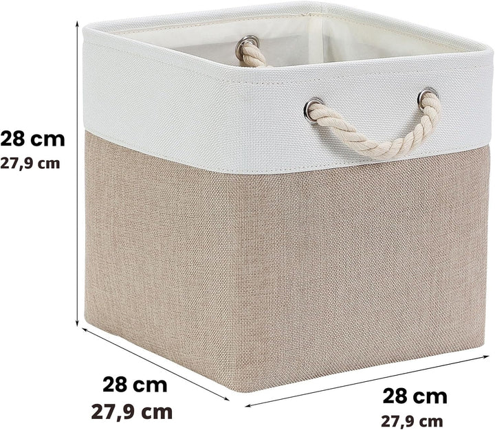 Mangata Aufbewahrungsbox Stoff 28x28x28 cm, aufbewahrungskorb Helles Khaki Weiss, Korbe Stoff in Wür