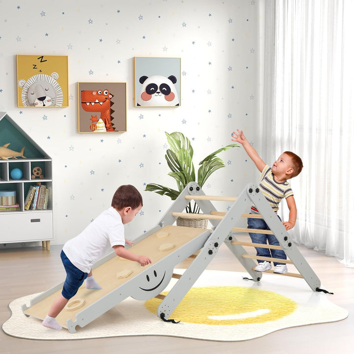 COSTWAY Klettergerüst Indoor, Kletterdreieck mit Rutsche, DIY Kletterleiter, Indoor Spielplatz umwan
