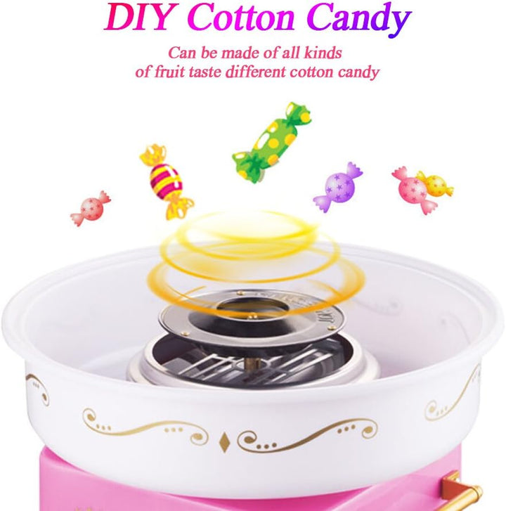 Zuckerwattemaschine für Ihr Zuhause mit 10 Zuckerwattestäbchen und Messlöffeln Retro Cotton Candy (B