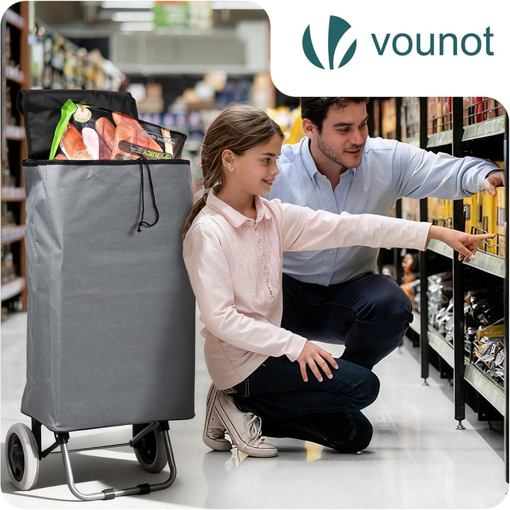 VOUNOT® Einkaufstrolley klappbar 59L, 2-in-1 Trolley Einkaufswagen mit 2 Räder, Abnehmbare Tasche, R