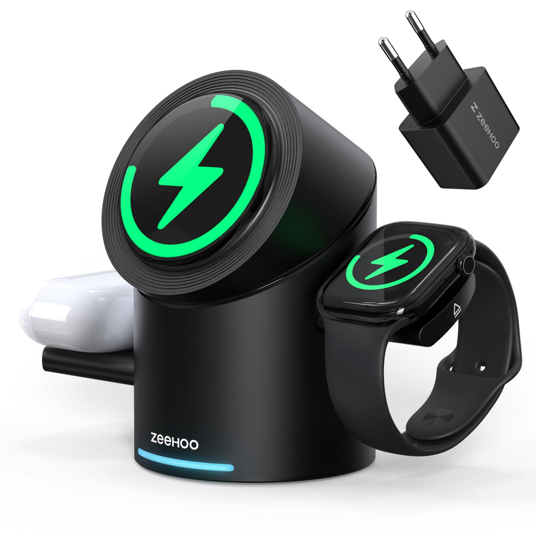 ZEEHOO 3 in 1 Ladestation für Apple Magsafe Ladegerät, QI2 Wireless Charger 15W Induktive Ladestatio