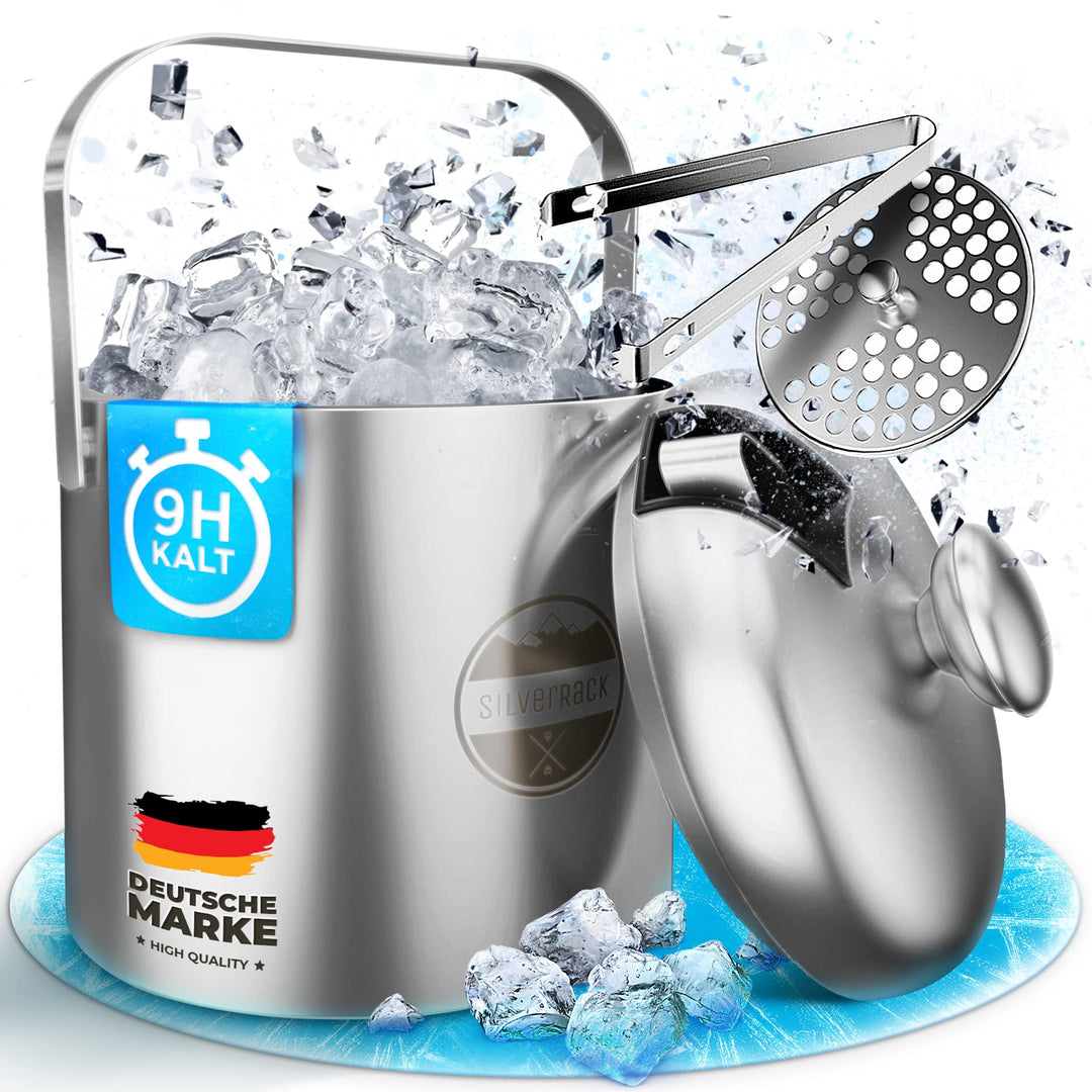 SilverRack Edelstahl Eiswürfelbehälter mit Deckel u. Zange [1,3l] - Eisbehälter für Eiswürfel perfek