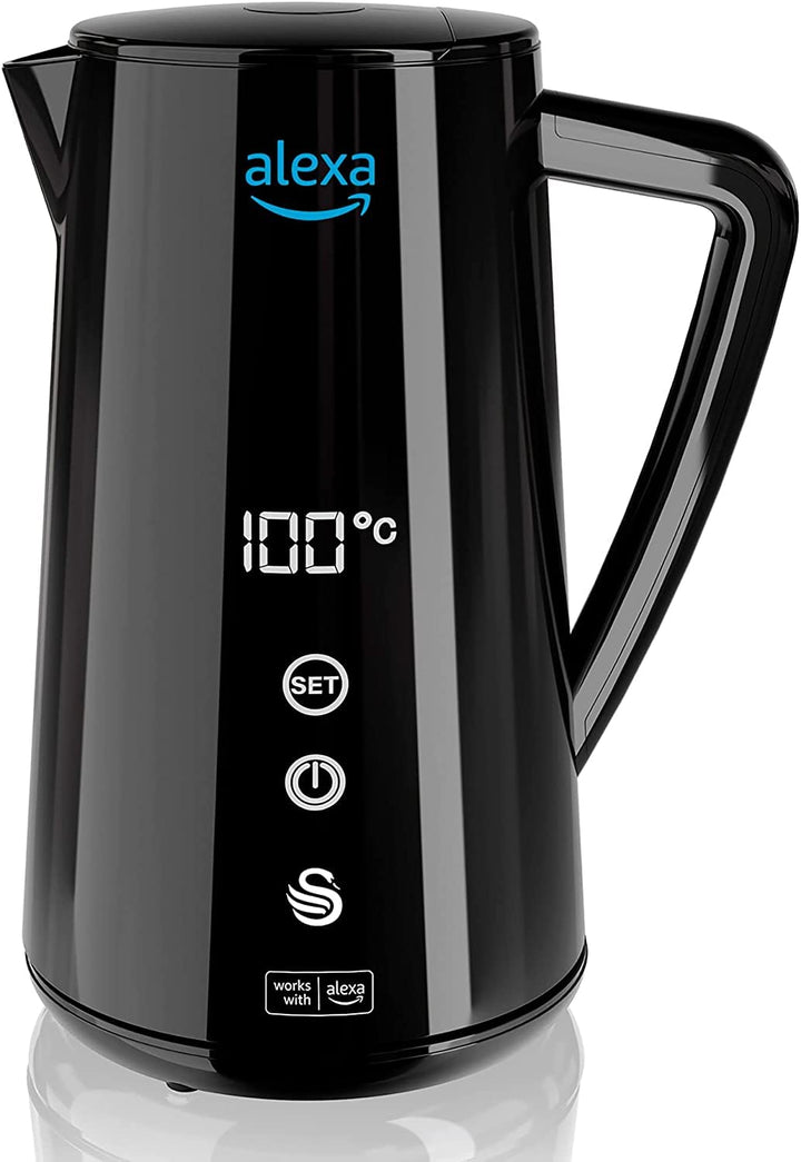 Swan Alexa Wasserkocher WIFI Smart Kettle 1,5L, mit Temperatureinstellung, Schwarz, Kabellos, LED-To