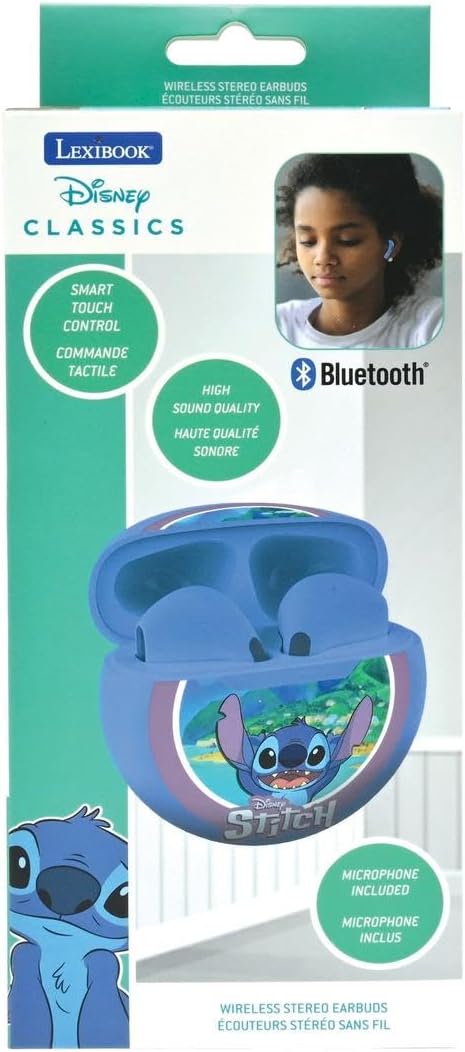 Lexibook, Disney Stitch, Kabellose Stereo-Ohrhörer, Hohe Klangqualität, Integriertes Mikrofon, Touch