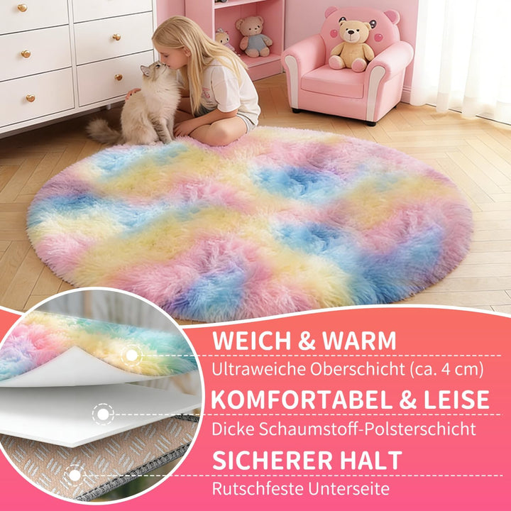 VOFUSHON Teppich Rund Hochflor Teppich Wohnzimmer Teppich Langflor Teppiche für Wohnzimmer flauschig