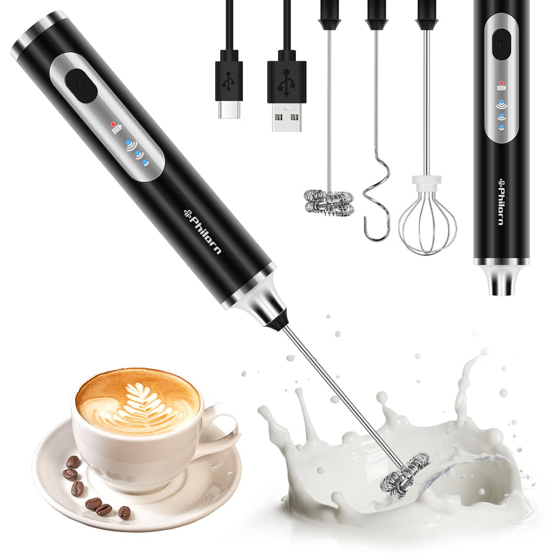 Philorn Milchaufschäumer Stab, Milchaufschäumer Elektrisch Stab Hand Held, 3-Gang USB-C Aufladbar Au
