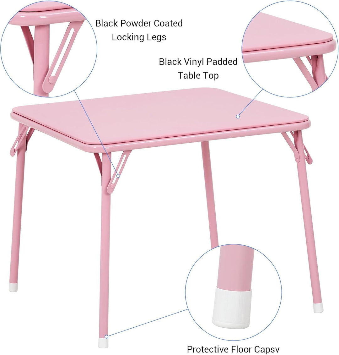 GarveeLife Kinder Klapptisch Stuhl Set 1+4 Eisen PU Holz Rosa | Vollstahlrahmen PU Leder Polster Hol