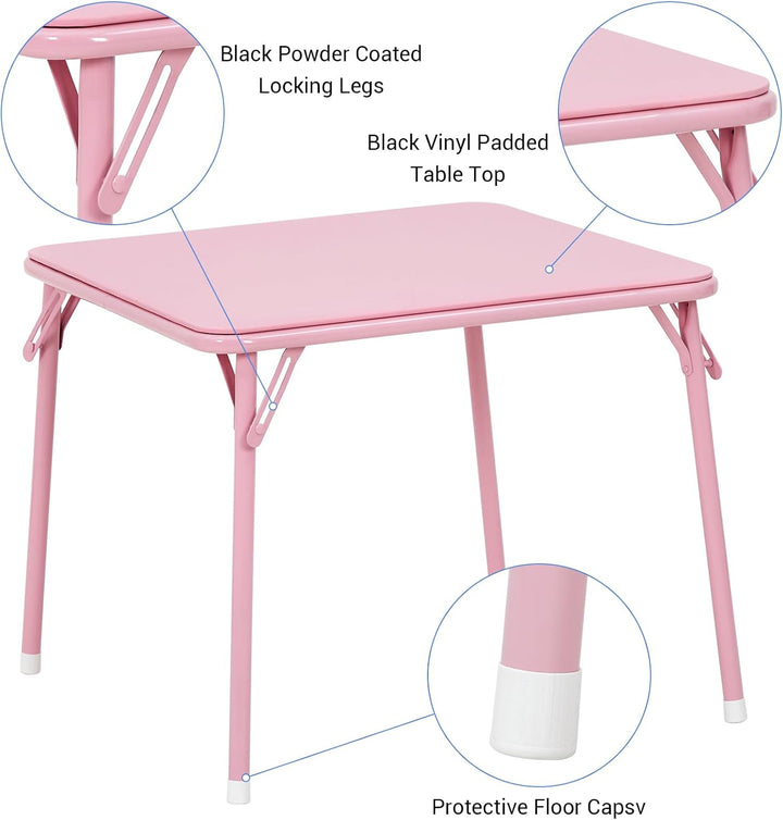 GarveeLife Kinder Klapptisch Stuhl Set 1+4 Eisen PU Holz Rosa | Vollstahlrahmen PU Leder Polster Hol