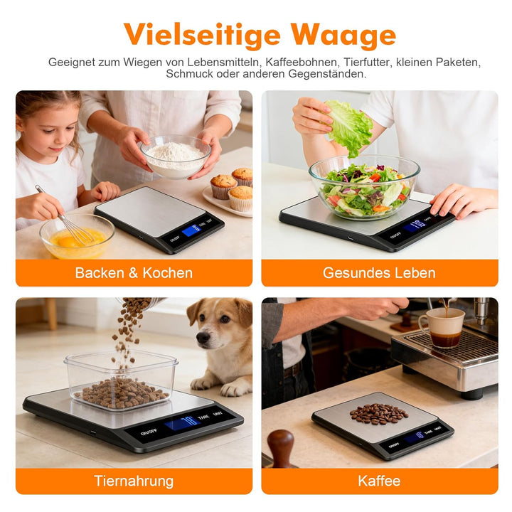 GRIFEMA GA2008-1 Wiederaufladbare Digitale Küchenwaage, Waage Küchenwaage mit LCD Display, 6 Einheit
