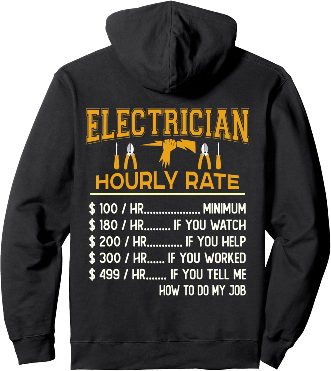 Funny Electrician Gifts - Vintage Electrician Hourly Rate Pullover Hoodie