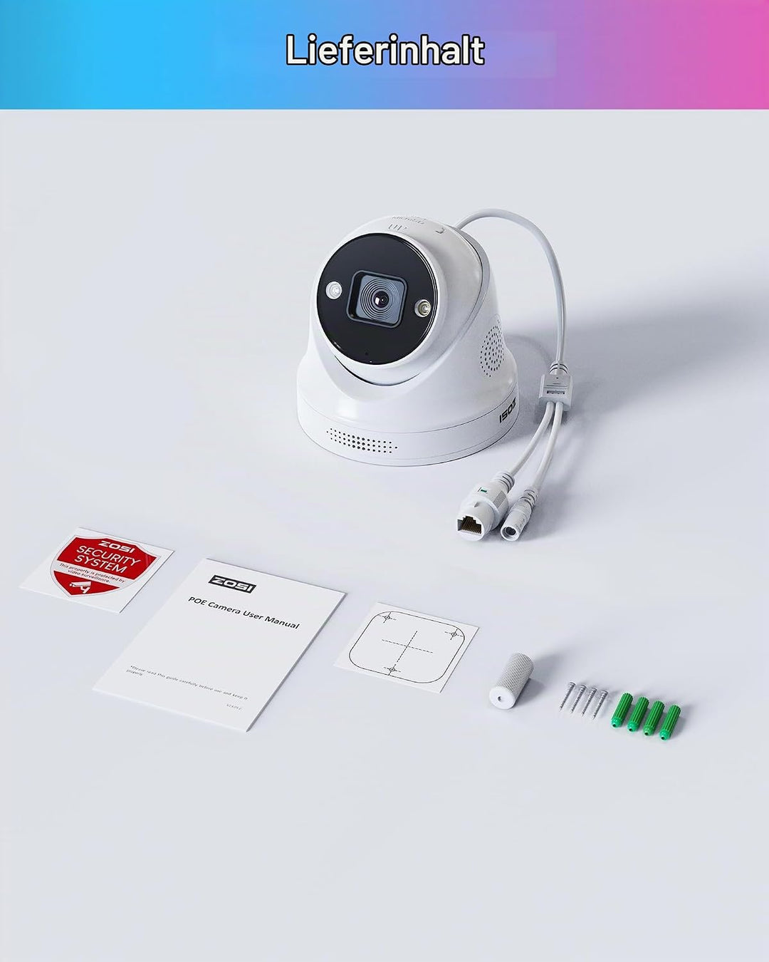 ZOSI 4K PoE Überwachungskamera Aussen mit Personen- und Autoerkennung, 8MP IP Dome Kamera mit 2 Wege
