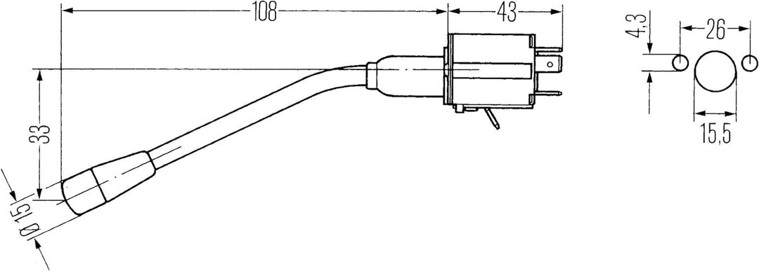 HELLA - Lenkstockschalter - mit Blinker-Funktion/mit Hupe/mit Lichthupe - Länge: 108mm - Kabel: 60mm
