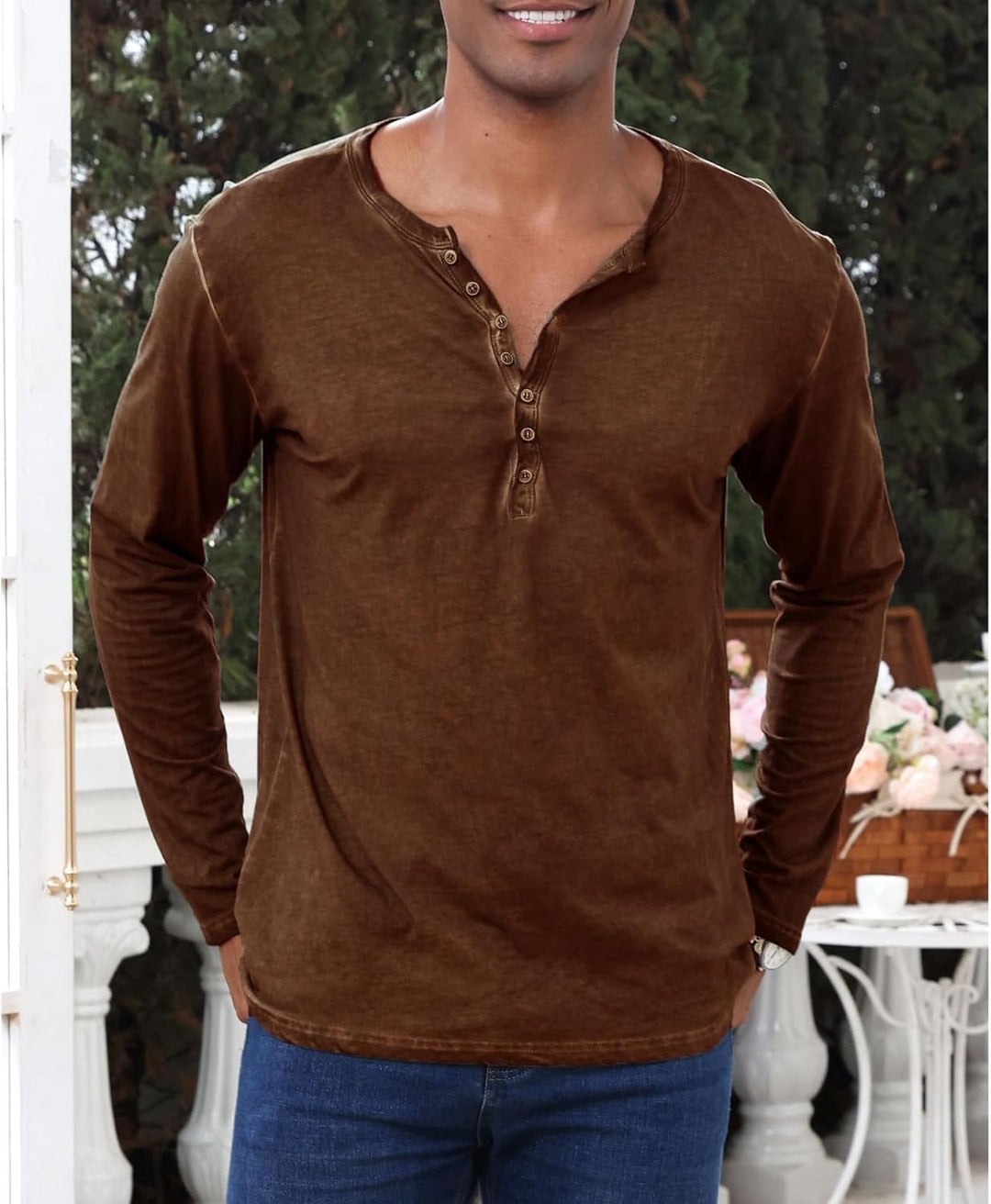 Henley Shirt Herren Langarm Langarmshirt Herren Longsleeve T Shirt Vintage Tshirt Baumwolle Longshir