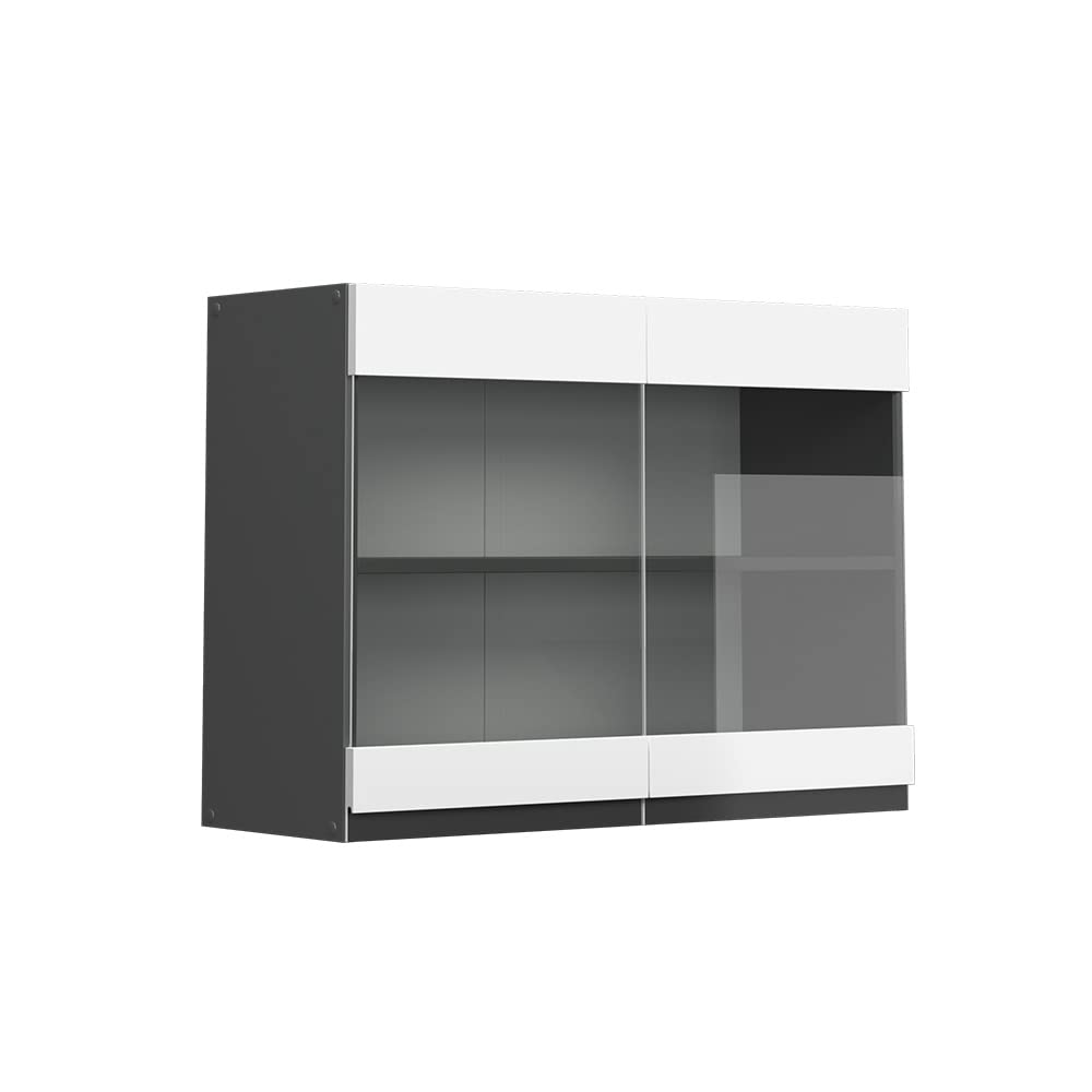 Vicco Küchenschrank Glas R-Line, Weiss/Anthrazit, 80 cm J-Shape Weiss Hängeglasschrank 80 cm, Weiss