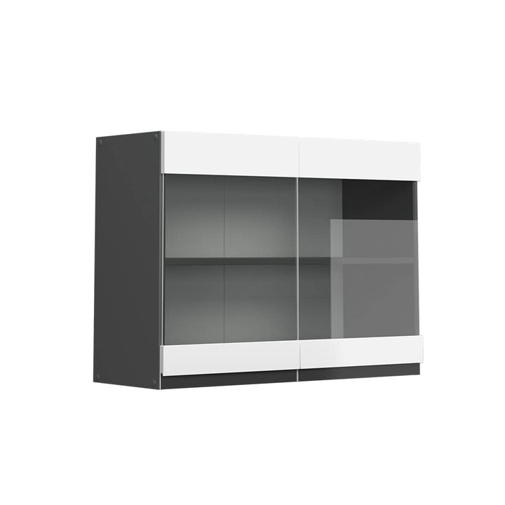 Vicco Küchenschrank Glas R-Line, Weiss/Anthrazit, 80 cm J-Shape Weiss Hängeglasschrank 80 cm, Weiss