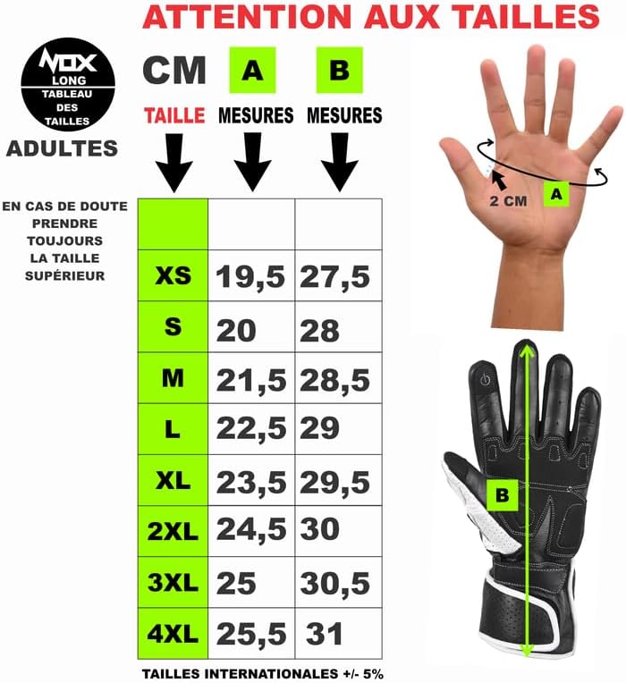 TLA NOX Leder-Motorradhandschuhe mit CE-geprüftem Knöchelschutz, Grössen bis 4XL für Männer und Frau