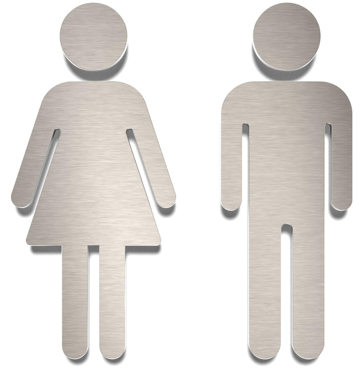 Edelstahl WC-Schilder Set – selbstklebend & pflegeleicht – Design Toiletten-Piktogramme –